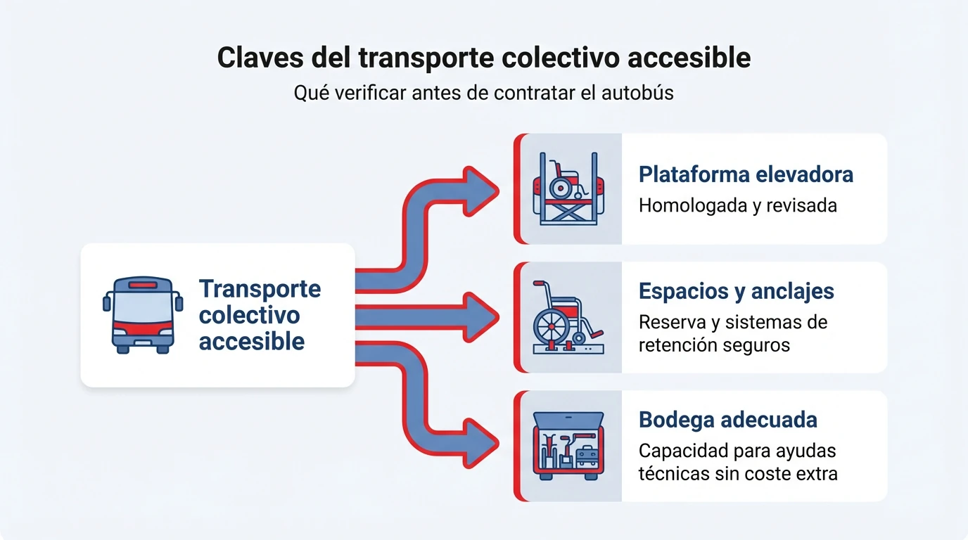 Diagrama con los puntos clave para contratar un transporte colectivo accesible.