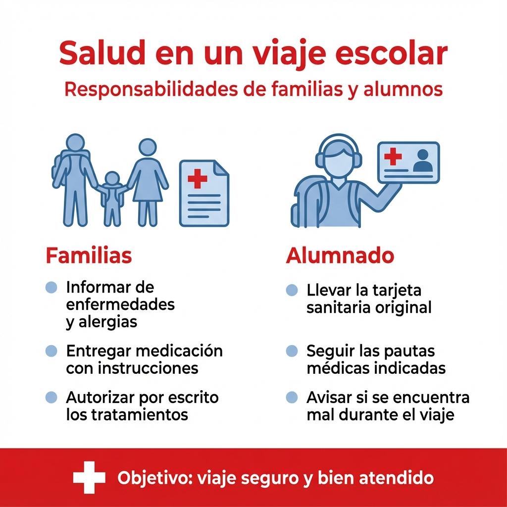 Infografía que muestra una escala de infracciones leves, graves y muy graves y sus posibles sanciones en un viaje escolar.